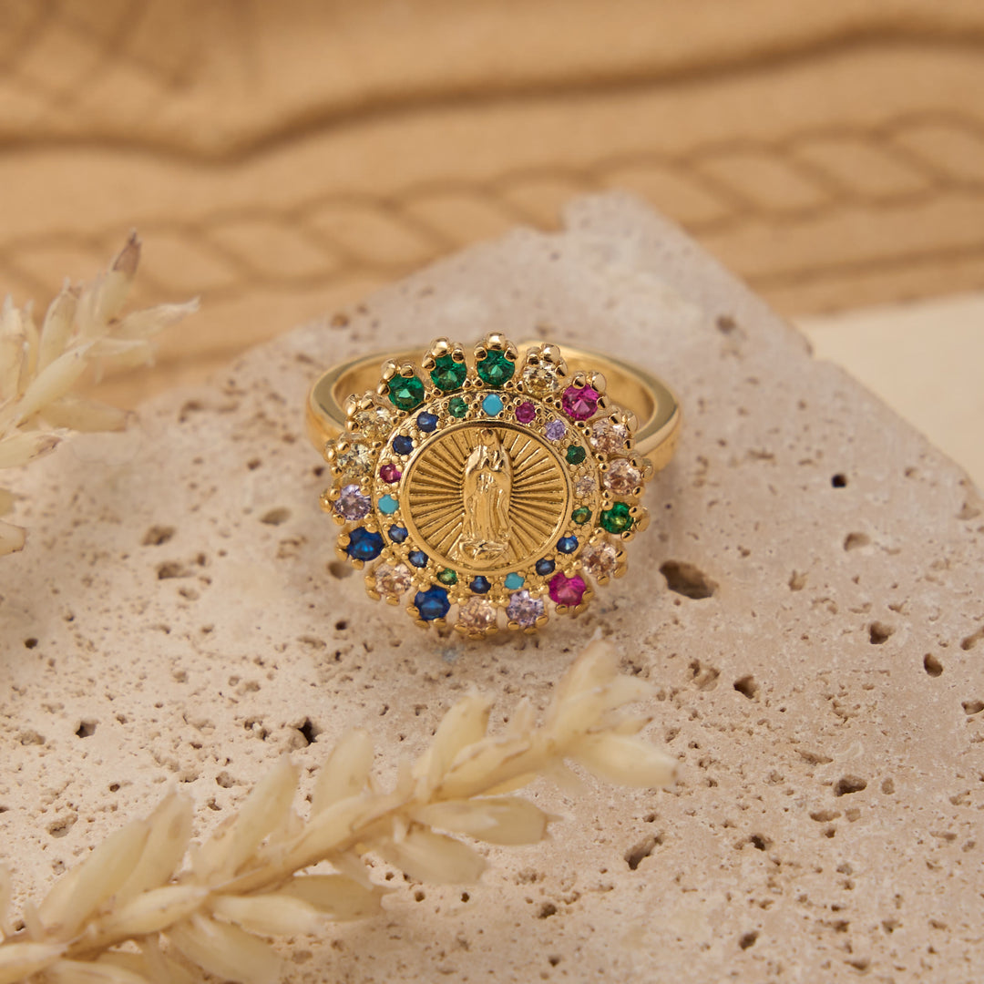 FREE Today: Adjustable Open Ring with Colorful Zircon Halo Our Lady of Guadalupe Charm: A Symbol of Tender Maternal Grace - image 6