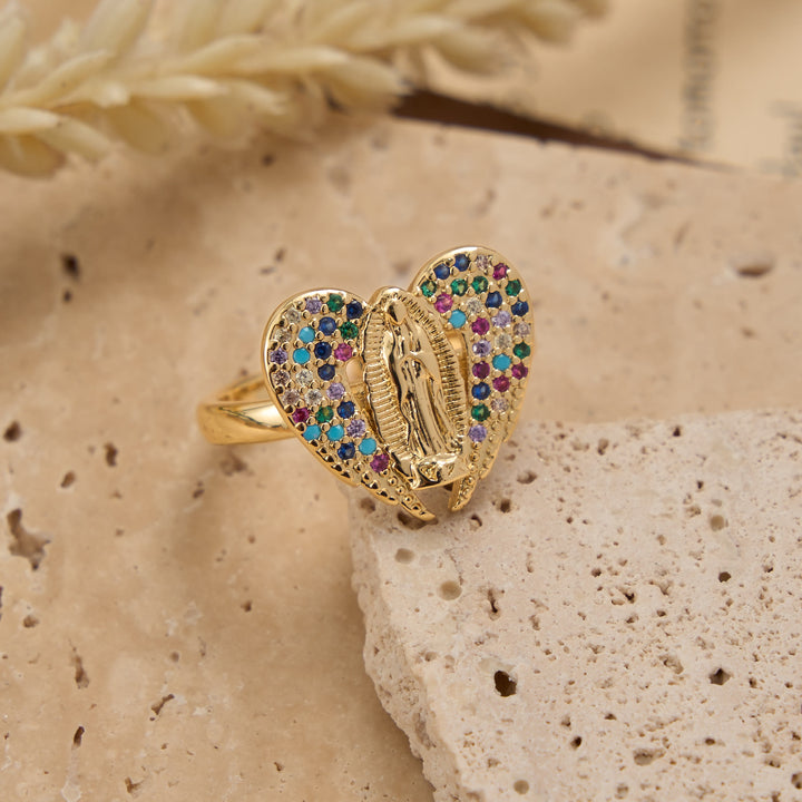 FREE Today: Adjustable Open Ring with Colorful Zircon Halo Our Lady of Guadalupe Charm: A Symbol of Tender Maternal Grace - image 3