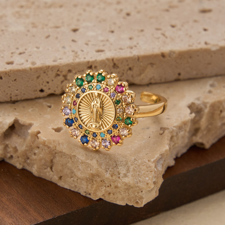 FREE Today: Adjustable Open Ring with Colorful Zircon Halo Our Lady of Guadalupe Charm: A Symbol of Tender Maternal Grace - Round(Suitable for US 6-9) - image 5