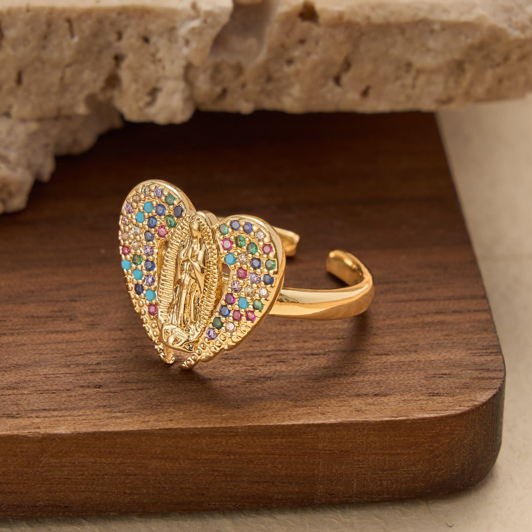 FREE Today: Adjustable Open Ring with Colorful Zircon Halo Our Lady of Guadalupe Charm: A Symbol of Tender Maternal Grace - image 4