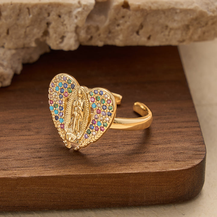 FREE Today: Adjustable Open Ring with Colorful Zircon Halo Our Lady of Guadalupe Charm: A Symbol of Tender Maternal Grace - image 4