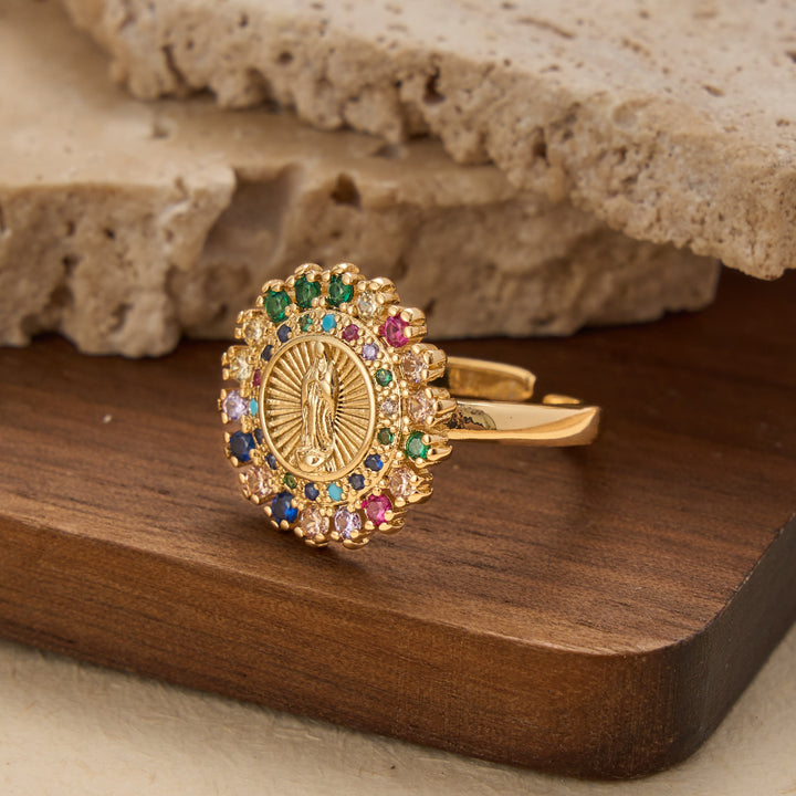 FREE Today: Adjustable Open Ring with Colorful Zircon Halo Our Lady of Guadalupe Charm: A Symbol of Tender Maternal Grace - image 9