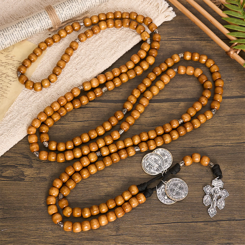 Christianartworkshop Traditional Rustic Wood 5/15/20 Decade Prayer Rosary with St. Benedict Medal & Crucifix - image 12