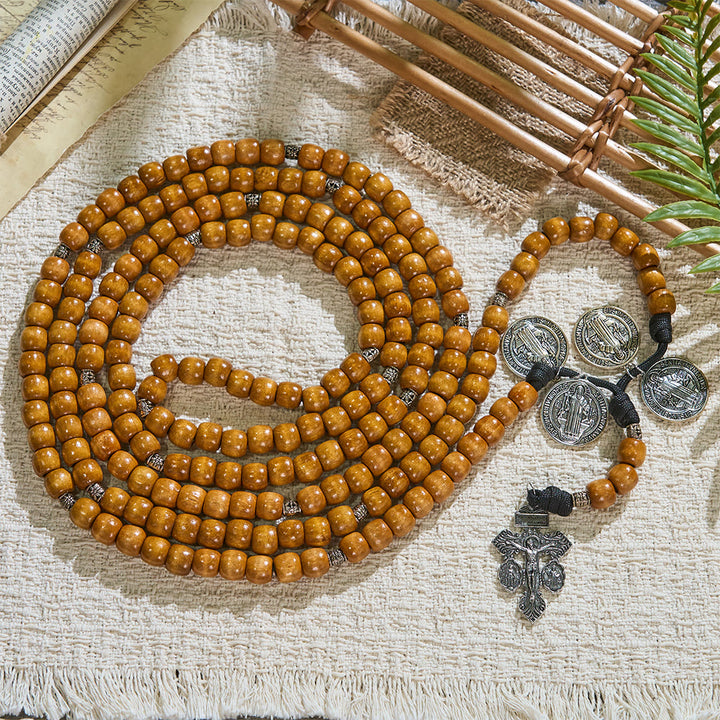 Christianartworkshop Traditional Rustic Wood 5/15/20 Decade Prayer Rosary with St. Benedict Medal & Crucifix - 20 Decade Rosary - image 11
