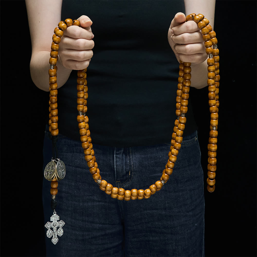 Christianartworkshop Traditional Rustic Wood 5/15/20 Decade Prayer Rosary with St. Benedict Medal & Crucifix - image 13