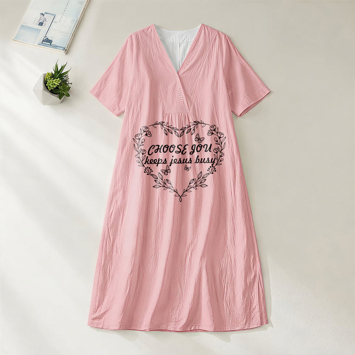 Christianartworkshop Plain Tone Love Scripture Rainbow Heart Slogan V-Neck Short Sleeve Midi Dress - Pink - 4XL - image 20