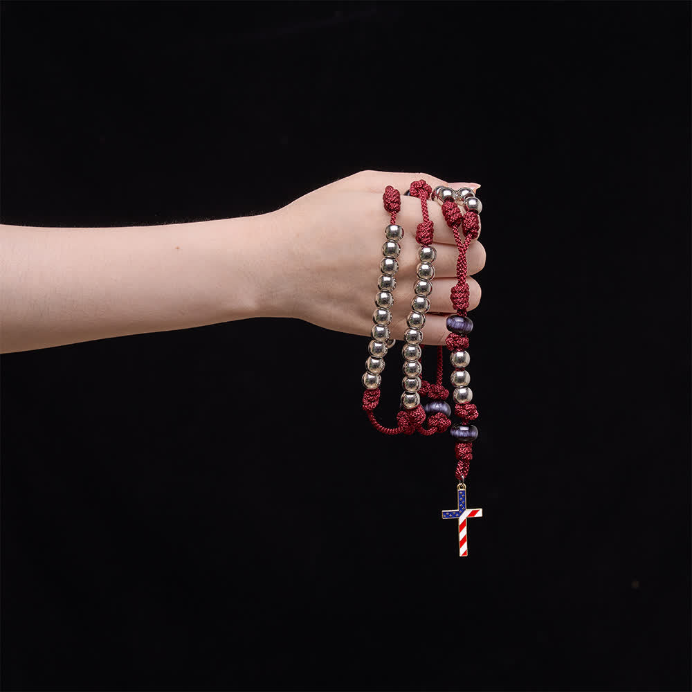 Christianartworkshop Rustic Patriotic Paracord Rosary with US Flag Cross, God & Country Always - image 1