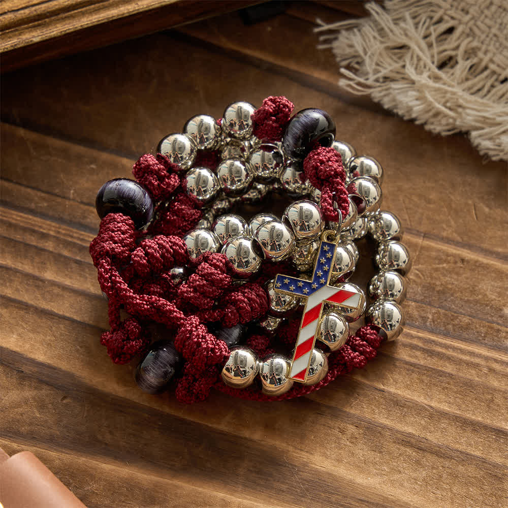 Christianartworkshop Rustic Patriotic Paracord Rosary with US Flag Cross, God & Country Always - image 3