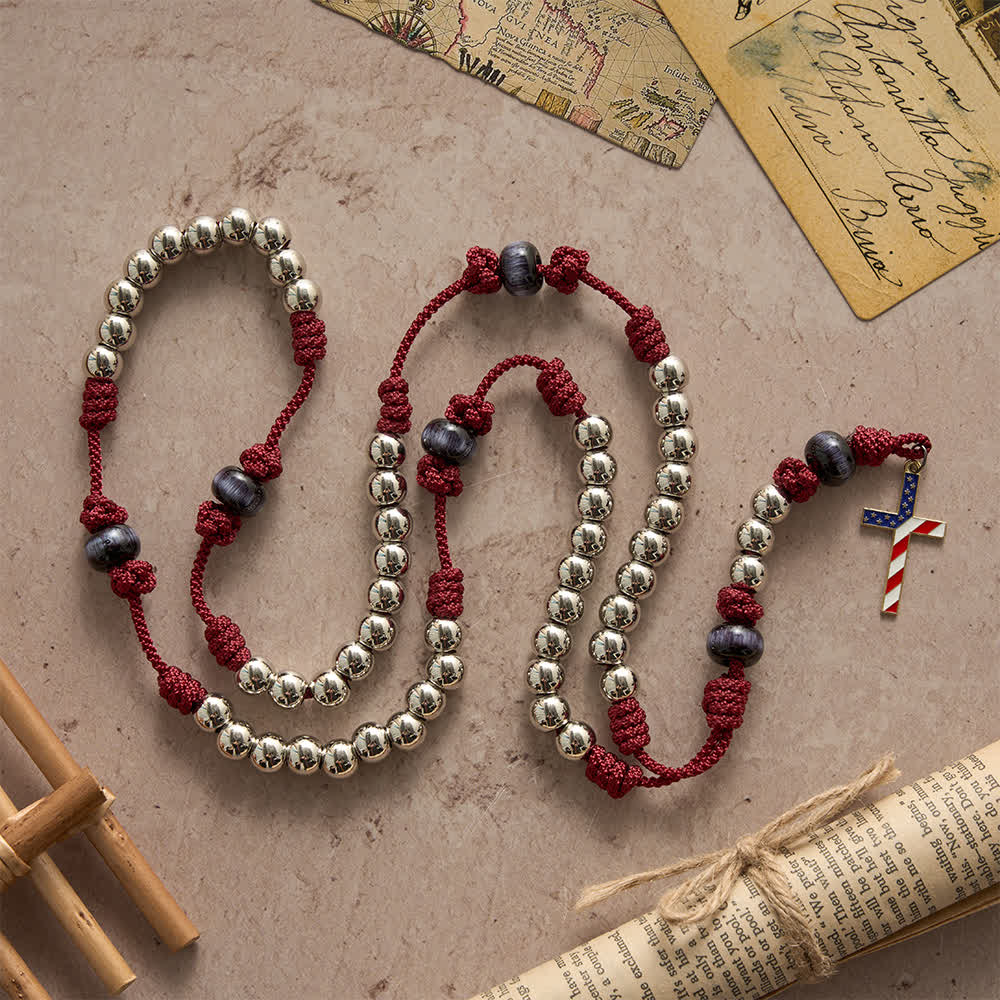Christianartworkshop Rustic Patriotic Paracord Rosary with US Flag Cross, God & Country Always - image 4