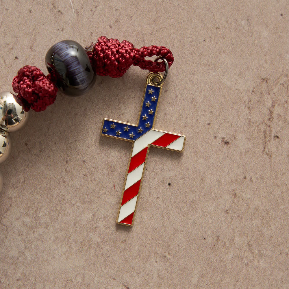Christianartworkshop Rustic Patriotic Paracord Rosary with US Flag Cross, God & Country Always - image 6