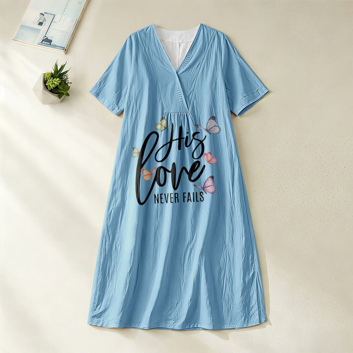 Christianartworkshop "His Love Never Fails" Butterfly Print V-Neck Short Sleeve Midi Dress - Blue - 4XL - image 8