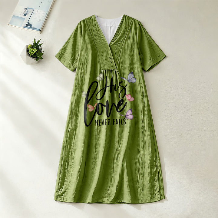 Christianartworkshop "His Love Never Fails" Butterfly Print V-Neck Short Sleeve Midi Dress - Olive Green - 4XL - image 12