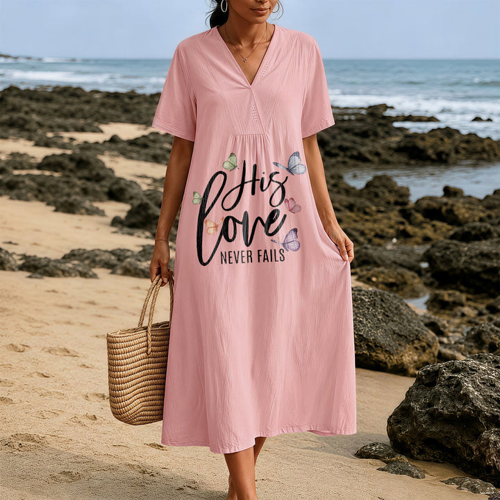 Christianartworkshop "His Love Never Fails" Butterfly Print V-Neck Short Sleeve Midi Dress - image 21