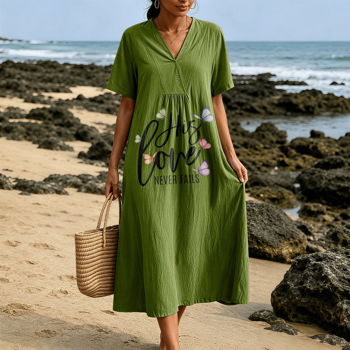 Christianartworkshop "His Love Never Fails" Butterfly Print V-Neck Short Sleeve Midi Dress - image 13