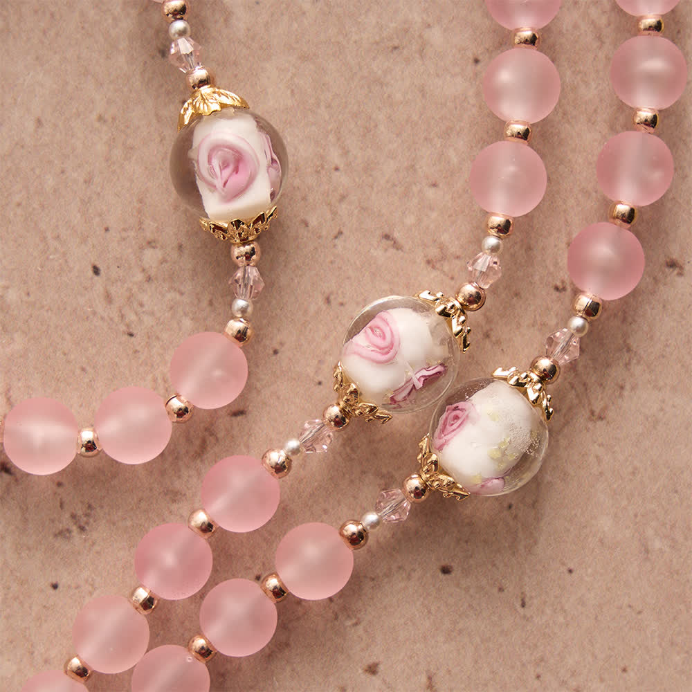 Christianartworkshop Soft Matte Pink Rosary with Delicate Rose Glass & St. Benedict Devotion - image 5