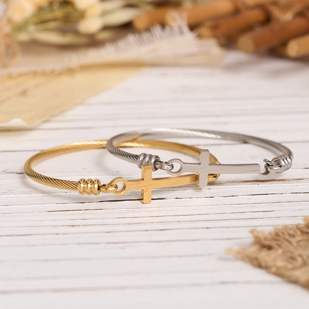 Christianartworkshop Twisted Cable Bangle with Polished Cross Bar Clasp Bracelet: A Symbol of Sacred Redemptive Grace - image 1