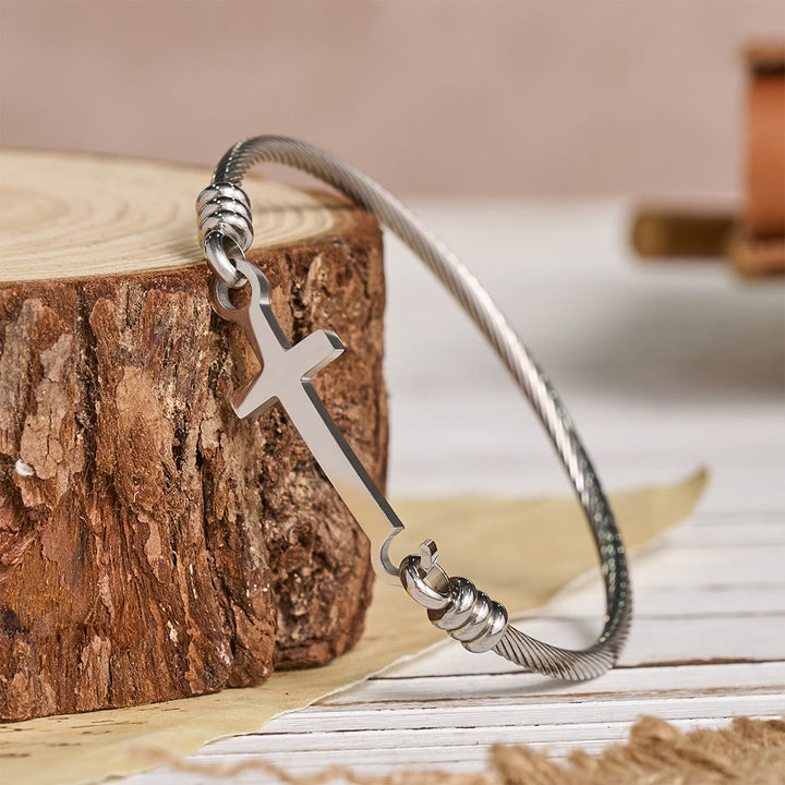 Christianartworkshop Twisted Cable Bangle with Polished Cross Bar Clasp Bracelet: A Symbol of Sacred Redemptive Grace - Silver - image 7