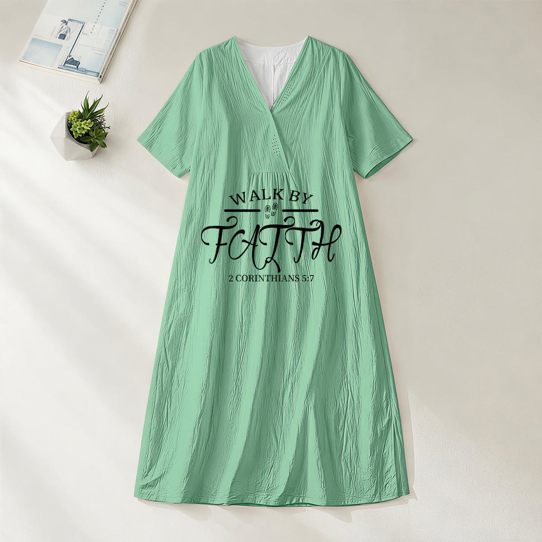 Christianartworkshop "Walk by Faith" 2 Corinthians 5:7 Scripture Print V-Neck Short Sleeve Midi Dress - Green - 4XL - image 4