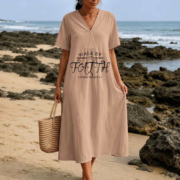 Christianartworkshop "Walk by Faith" 2 Corinthians 5:7 Scripture Print V-Neck Short Sleeve Midi Dress - image 17