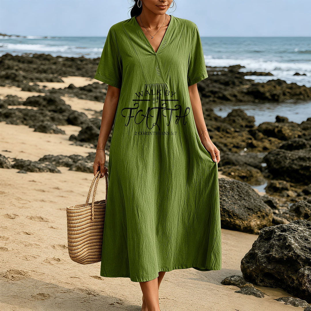 Christianartworkshop "Walk by Faith" 2 Corinthians 5:7 Scripture Print V-Neck Short Sleeve Midi Dress - image 13
