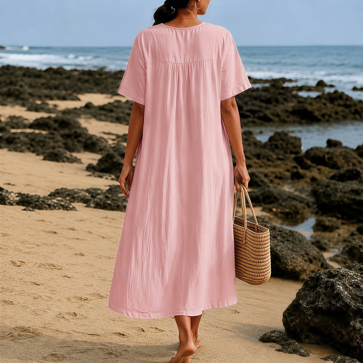 Christianartworkshop Coastal Faith Verse Palm Tree & Sunset Graphic V-Neck Short Sleeve Midi Dress - image 23