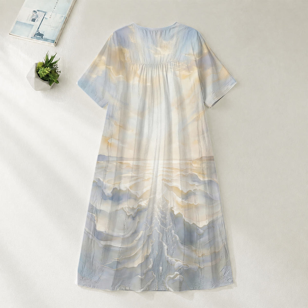 Christianartworkshop Faithful "Jesus Walks On Water" Scenic V-Neck Short Sleeve Midi Dress - image 3