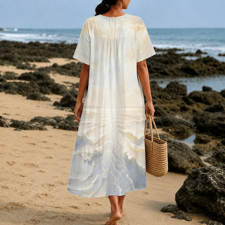 Christianartworkshop Faithful "Jesus Walks On Water" Scenic V-Neck Short Sleeve Midi Dress - image 3