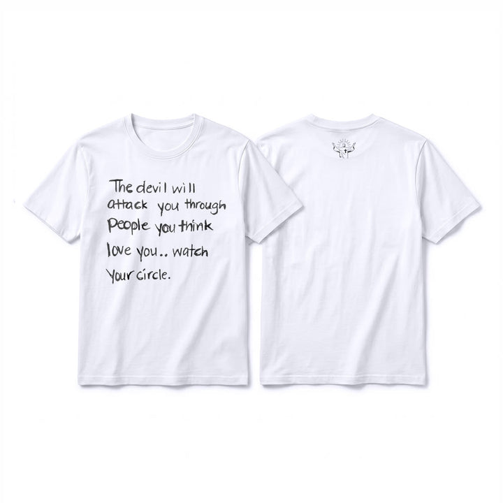 Christianartworkshop "The Devil Will Attack You Through People You Think Love You" Premium Short Sleeve T-Shirt - White - 2XL - image 8