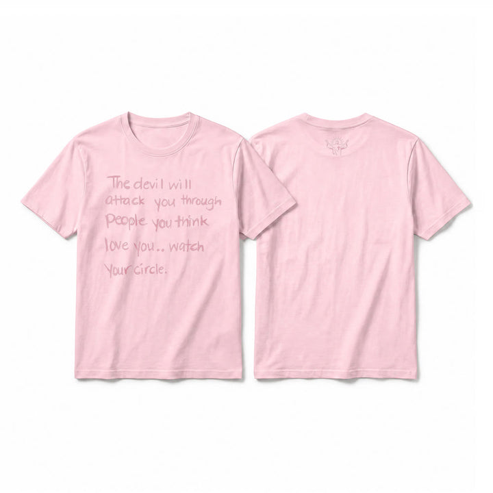 Christianartworkshop "The Devil Will Attack You Through People You Think Love You" Premium Short Sleeve T-Shirt - Pink - 2XL - image 26