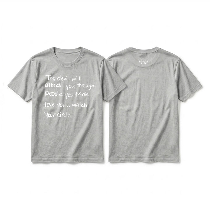 Christianartworkshop "The Devil Will Attack You Through People You Think Love You" Premium Short Sleeve T-Shirt - Grey - 2XL - image 14