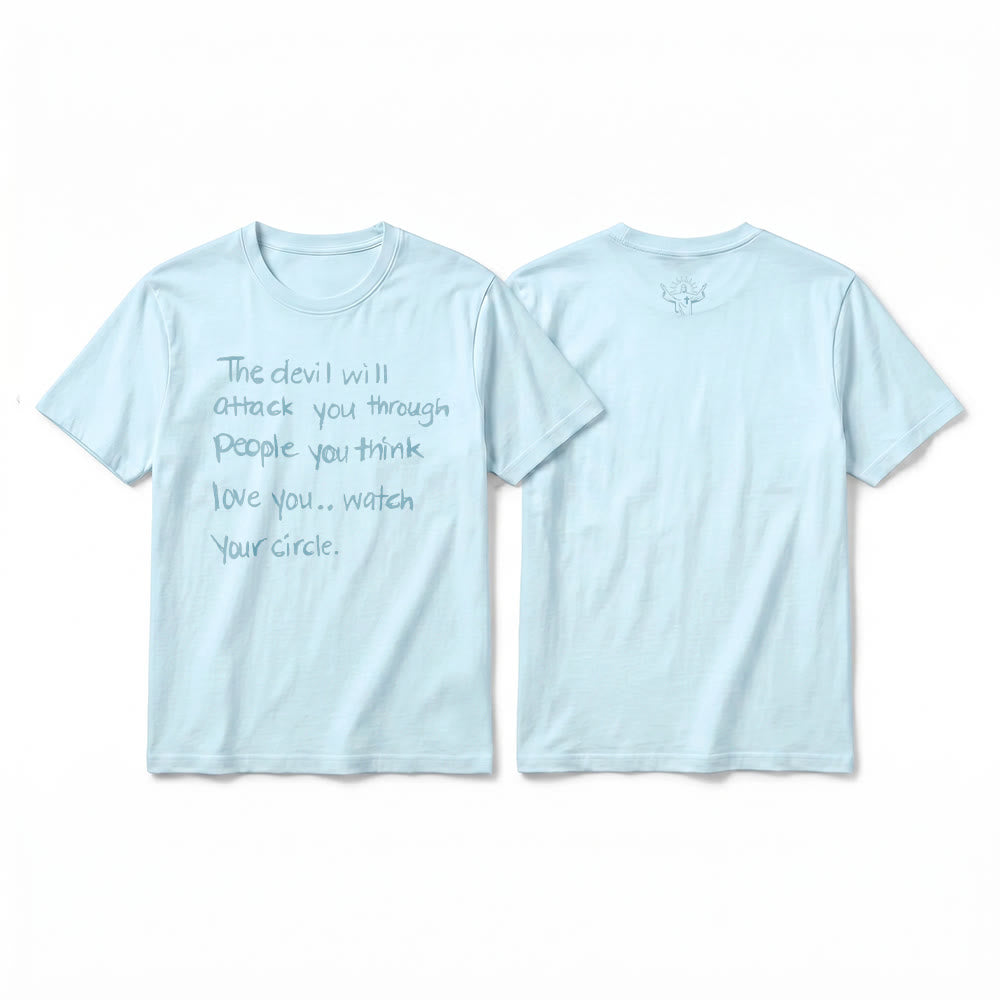 Christianartworkshop "The Devil Will Attack You Through People You Think Love You" Premium Short Sleeve T-Shirt - Blue - 2XL - image 2