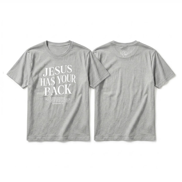 Christianartworkshop "Jesus Has Your Back" Confident Believer Premium Short Sleeve T-Shirt - Grey - 2XL - image 16
