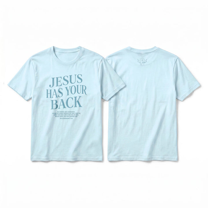 Christianartworkshop "Jesus Has Your Back" Confident Believer Premium Short Sleeve T-Shirt - Blue - 2XL - image 7