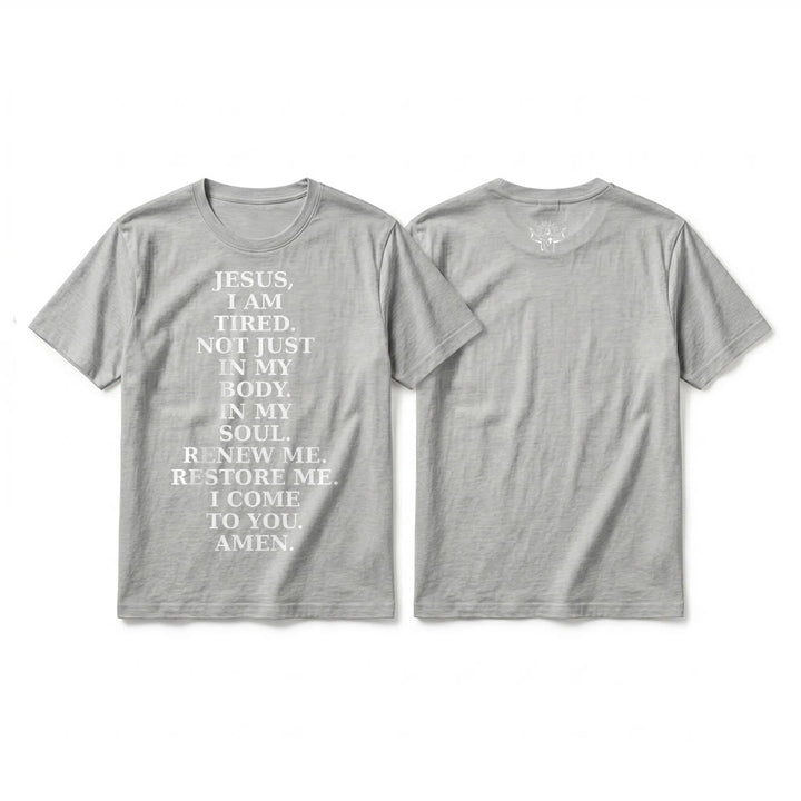 Christianartworkshop "Jesus I Am Tired Renew Me" Devotional Prayer Premium Short Sleeve T-Shirt - Grey - 2XL - image 1