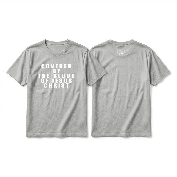 Christianartworkshop "Covered By The Blood Of Jesus Christ" Statement Premium Short Sleeve T-Shirt - Grey - 2XL - image 17
