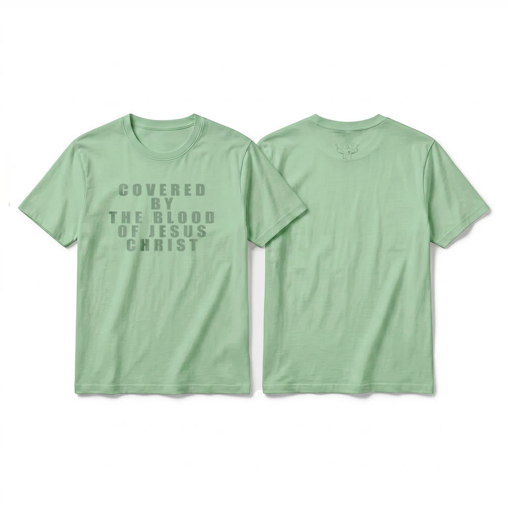 Christianartworkshop "Covered By The Blood Of Jesus Christ" Statement Premium Short Sleeve T-Shirt - Light Green - 2XL - image 23