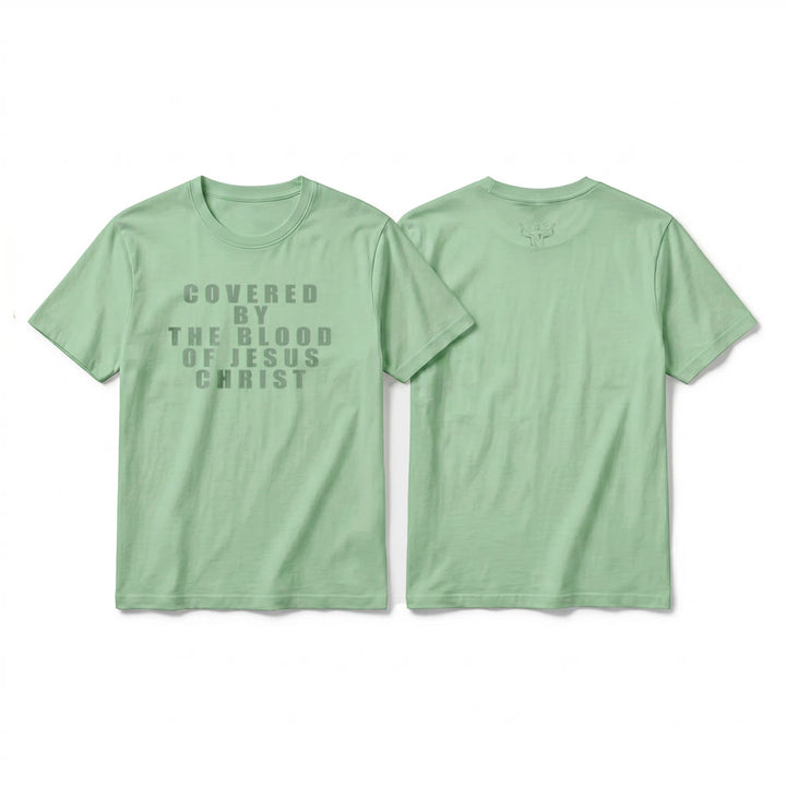 Christianartworkshop "Covered By The Blood Of Jesus Christ" Statement Premium Short Sleeve T-Shirt - Light Green - 2XL - image 23