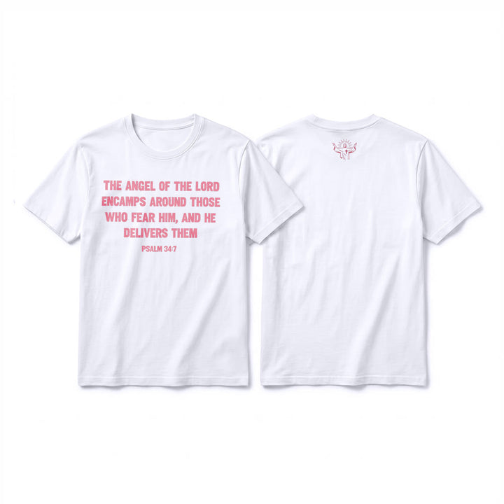 Christianartworkshop Psalm 34:7 "The Angel of the Lord" Front & Back Print Premium Short Sleeve T-Shirt - White - 2XL - image 4