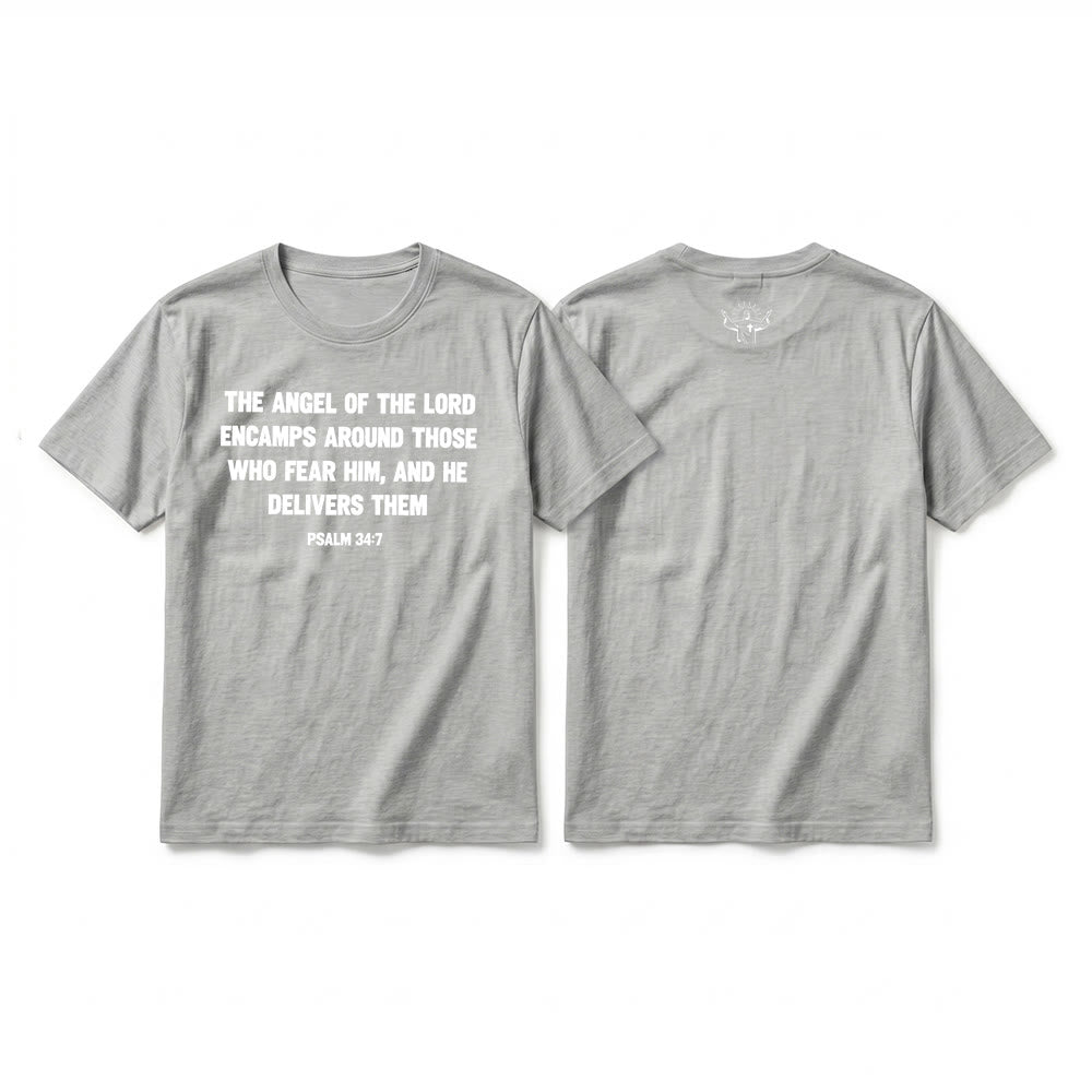 Christianartworkshop Psalm 34:7 "The Angel of the Lord" Front & Back Print Premium Short Sleeve T-Shirt - Grey - 2XL - image 16
