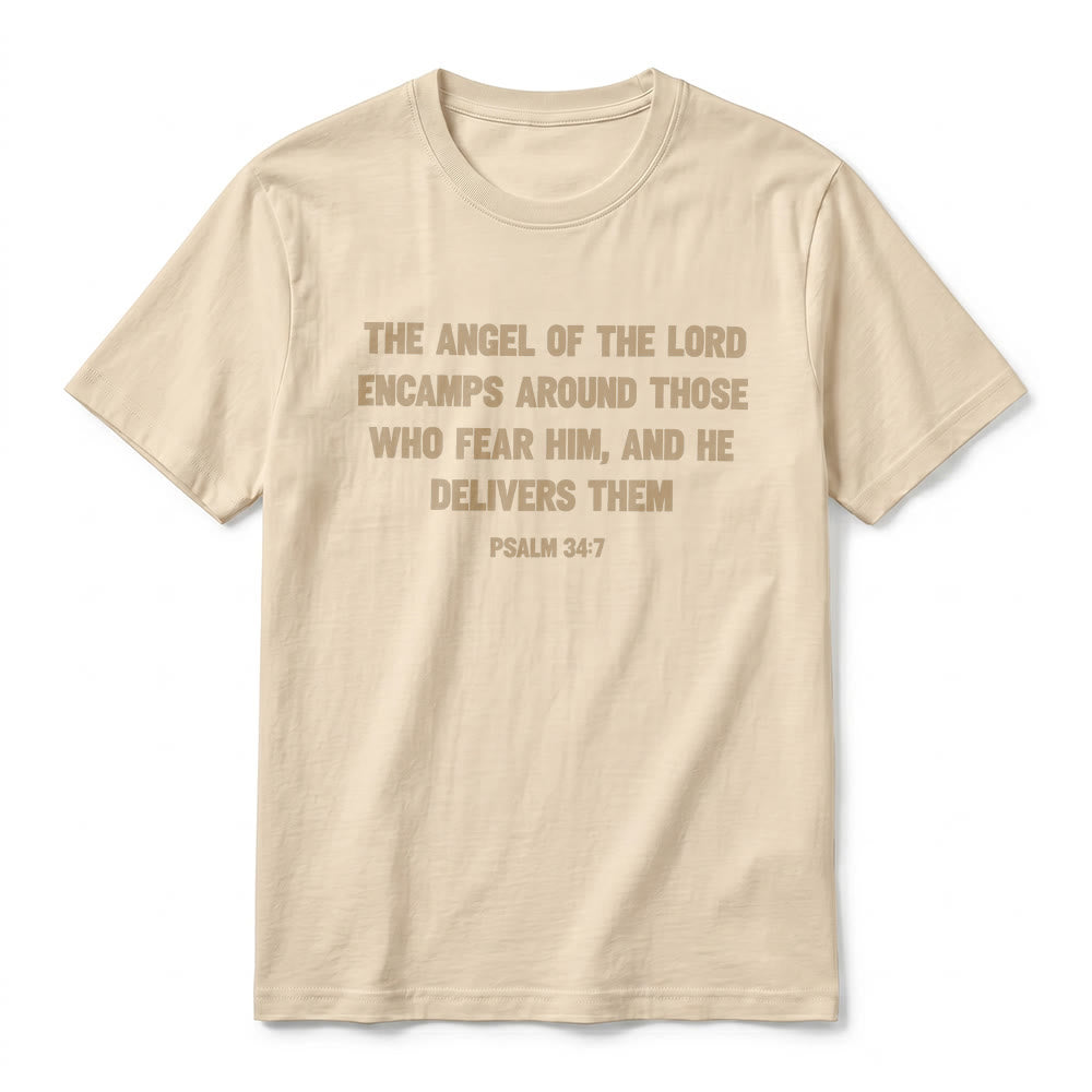 Christianartworkshop Psalm 34:7 "The Angel of the Lord" Front & Back Print Premium Short Sleeve T-Shirt - image 20