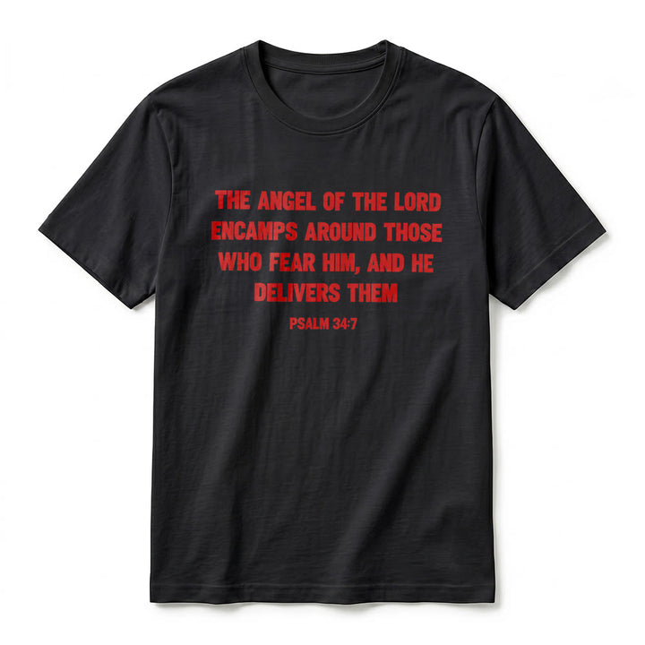 Christianartworkshop Psalm 34:7 "The Angel of the Lord" Front & Back Print Premium Short Sleeve T-Shirt - image 2