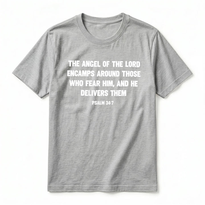 Christianartworkshop Psalm 34:7 "The Angel of the Lord" Front & Back Print Premium Short Sleeve T-Shirt - image 17