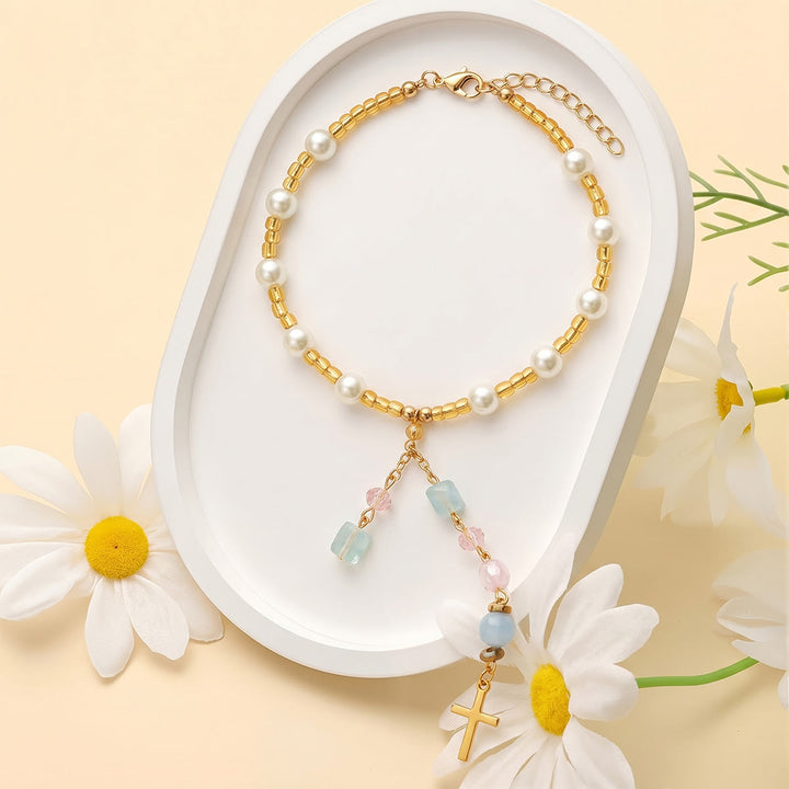 Christianartworkshop Minimalist Cross Car Hanging Ornament with Natural Stone & Crystal Beads: A Reminder of Heavenly Peace on the Road - Blue Jade - image 27