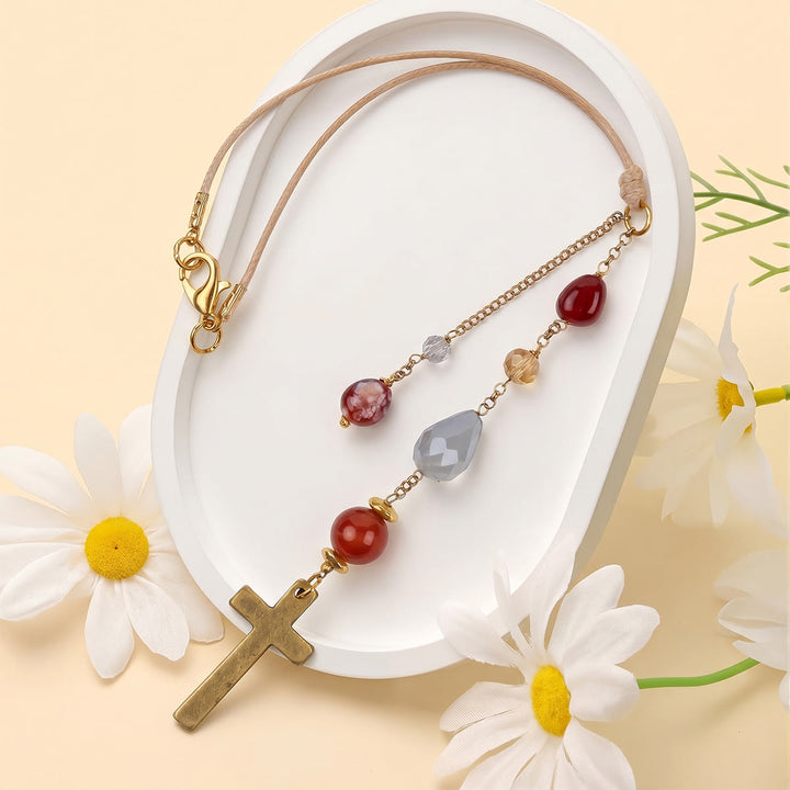Christianartworkshop Minimalist Cross Car Hanging Ornament with Natural Stone & Crystal Beads: A Reminder of Heavenly Peace on the Road - image 13