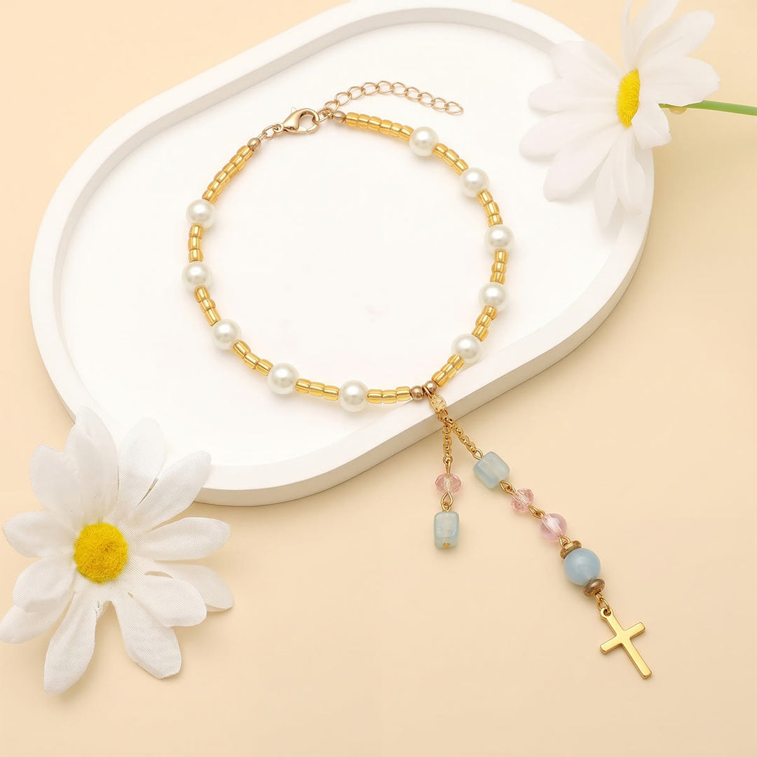 Christianartworkshop Minimalist Cross Car Hanging Ornament with Natural Stone & Crystal Beads: A Reminder of Heavenly Peace on the Road - image 29