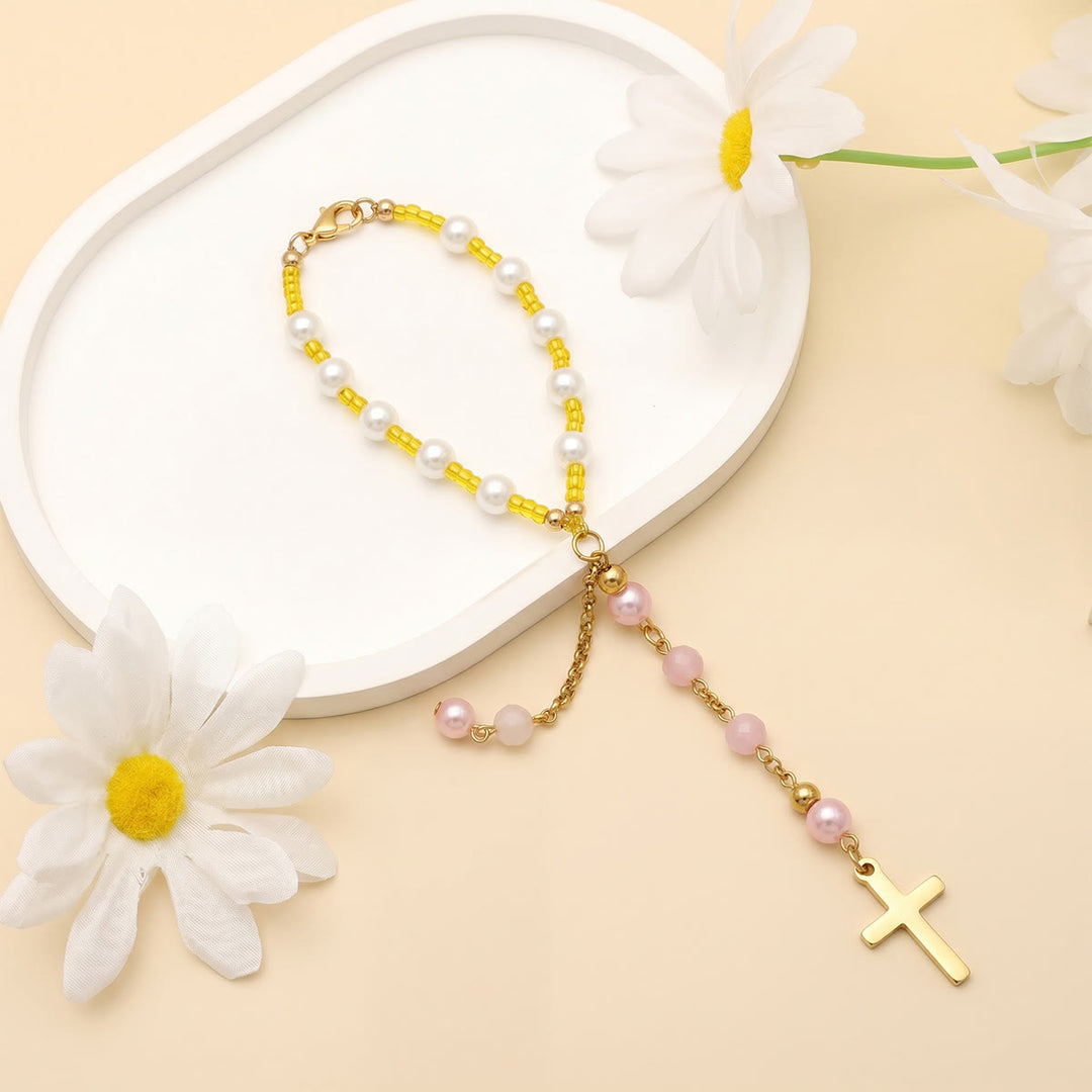 Christianartworkshop Minimalist Cross Car Hanging Ornament with Natural Stone & Crystal Beads: A Reminder of Heavenly Peace on the Road - image 33