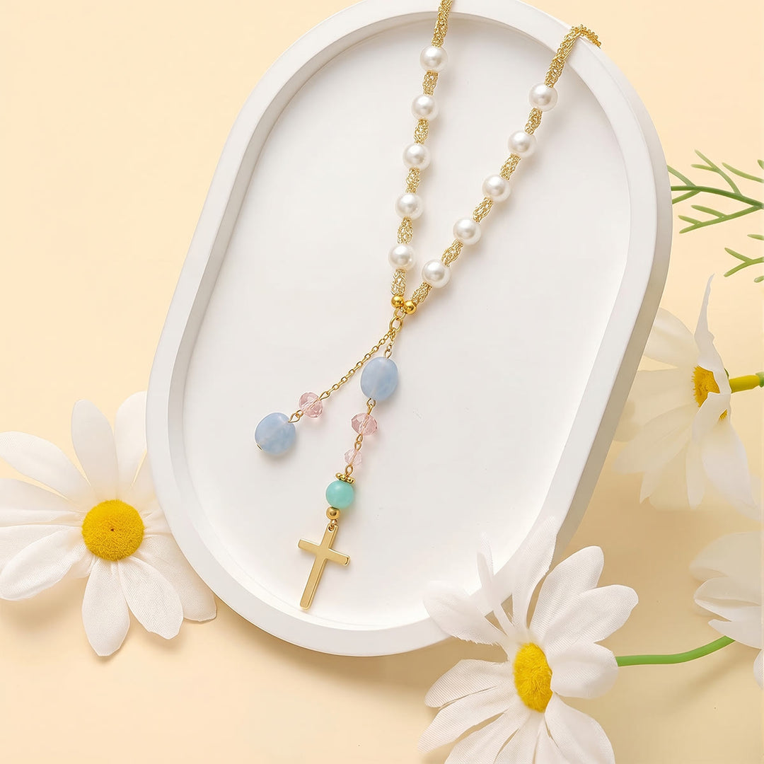 Christianartworkshop Minimalist Cross Car Hanging Ornament with Natural Stone & Crystal Beads: A Reminder of Heavenly Peace on the Road - image 31
