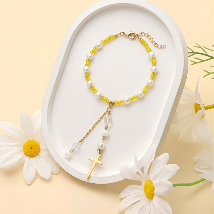 Christianartworkshop Minimalist Cross Car Hanging Ornament with Natural Stone & Crystal Beads: A Reminder of Heavenly Peace on the Road - image 22