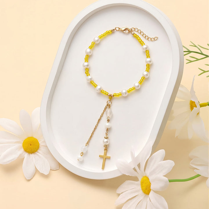 Christianartworkshop Minimalist Cross Car Hanging Ornament with Natural Stone & Crystal Beads: A Reminder of Heavenly Peace on the Road - image 23