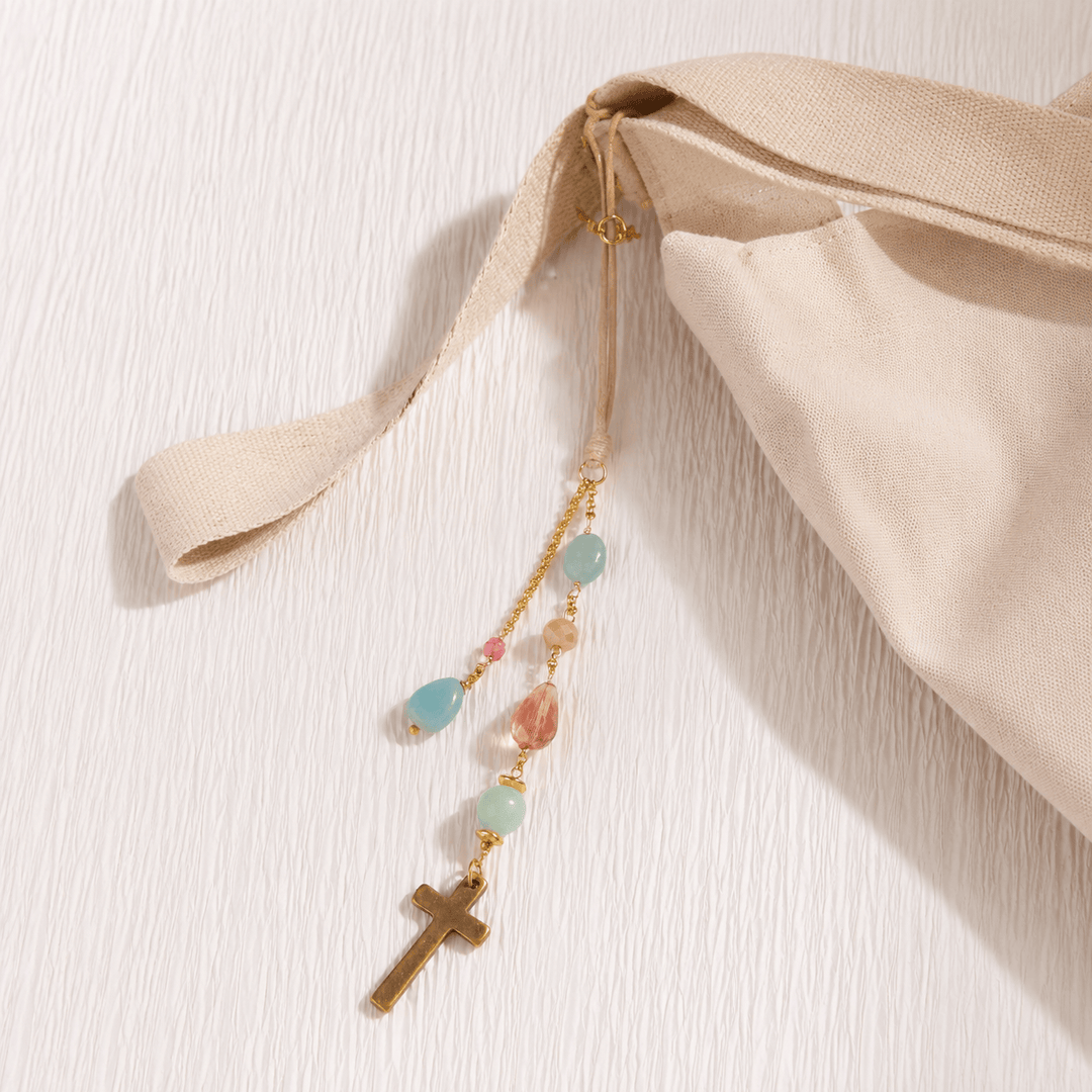 Christianartworkshop Minimalist Cross Car Hanging Ornament with Natural Stone & Crystal Beads: A Reminder of Heavenly Peace on the Road - image 7